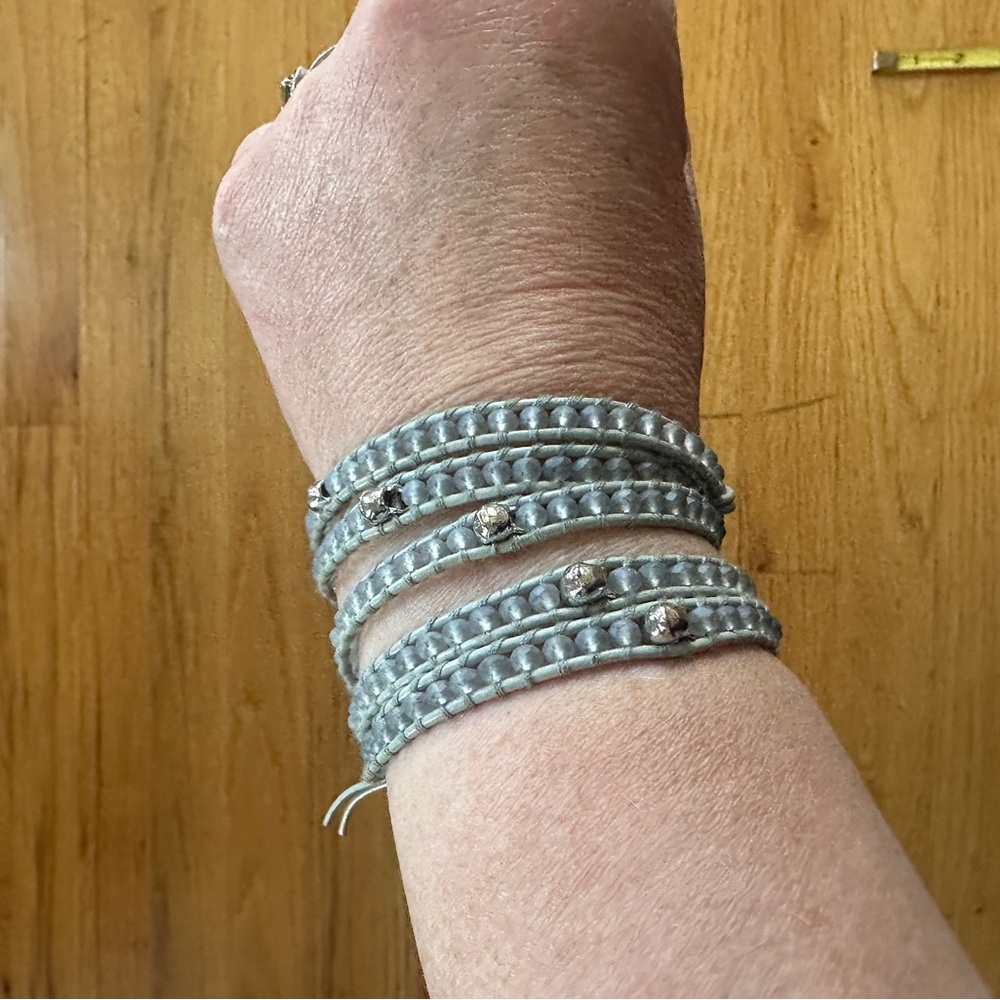 Victoria Emerson skull Beaded Wrap Bracelet in blue and silver